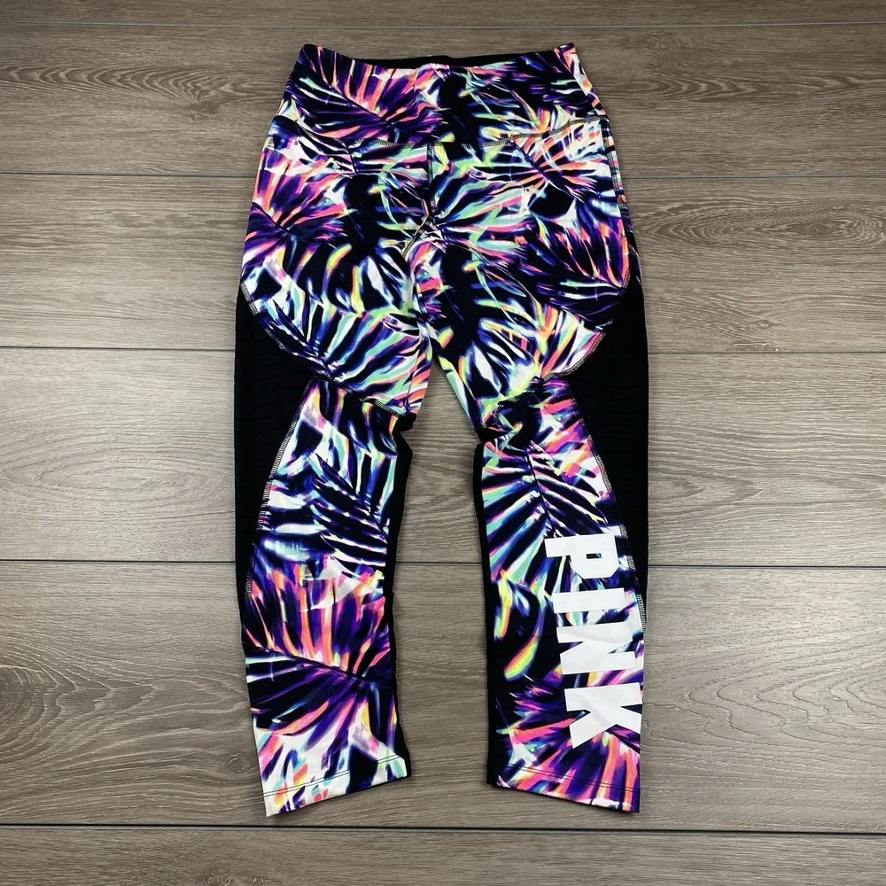 Victoria's Secret PINK Women's Ultimate Crop Leggings Multicolor Tropical Large